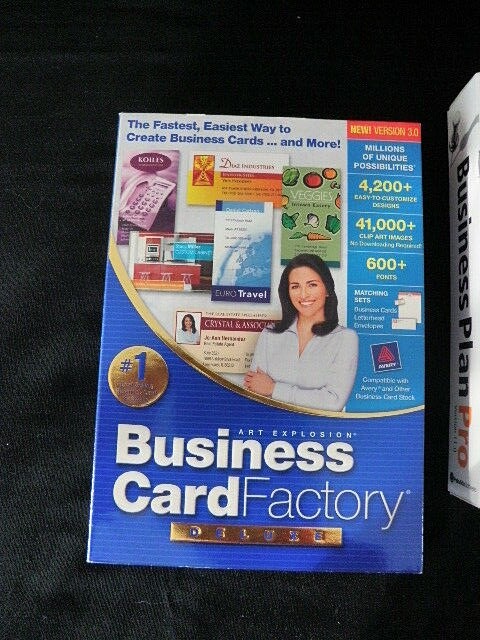 LOT OF 2 BUSINESS CARD FACTORY DELUXE BUSINESS PLAN PRO CD ROM COMPUTER SOFTWARE