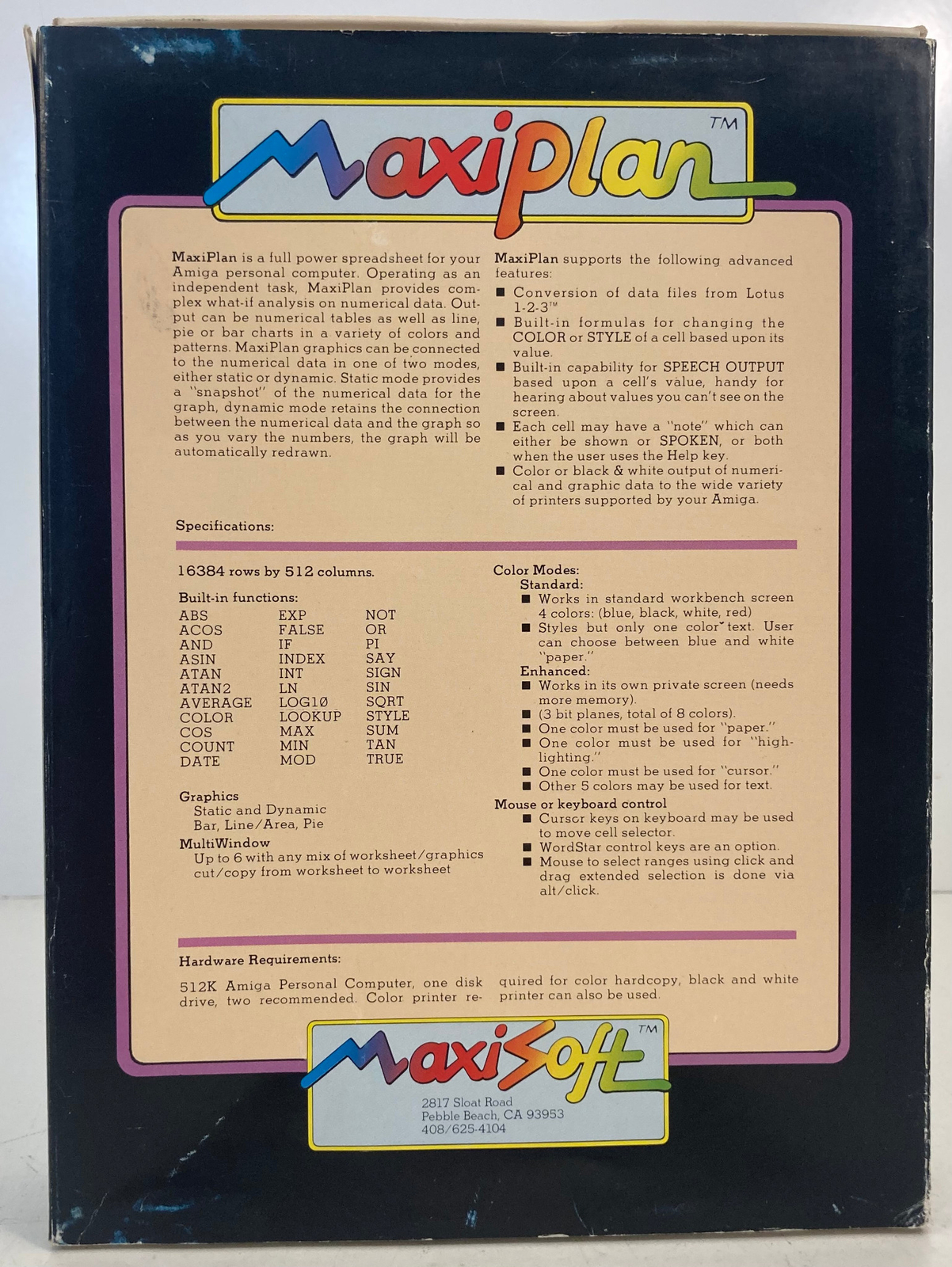 Amiga Maxiplan Program Vintage Software Maxisoft Spreadsheet Analysis