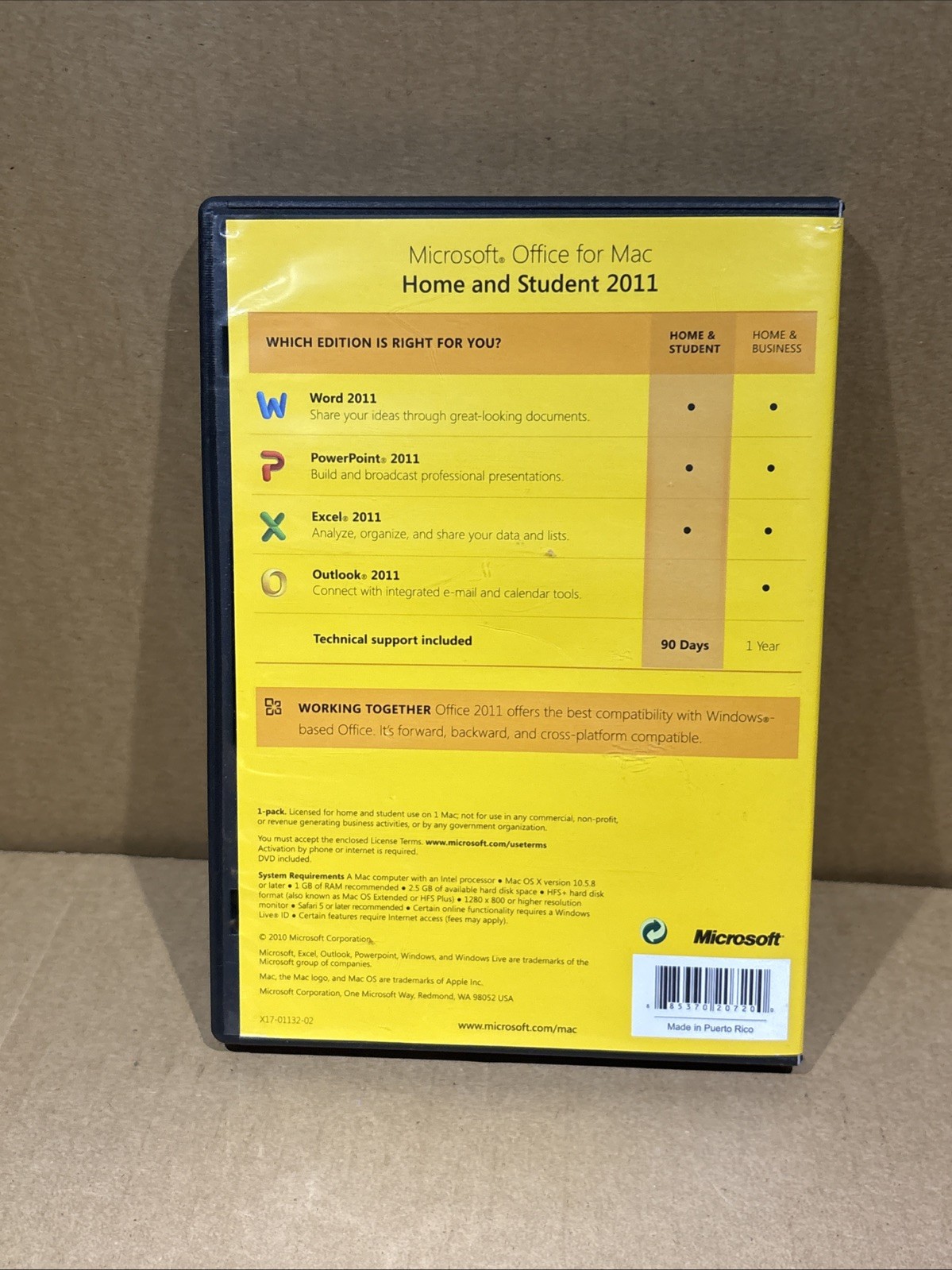 Microsoft Office Home and Student 2011 for Mac Installation Disc English