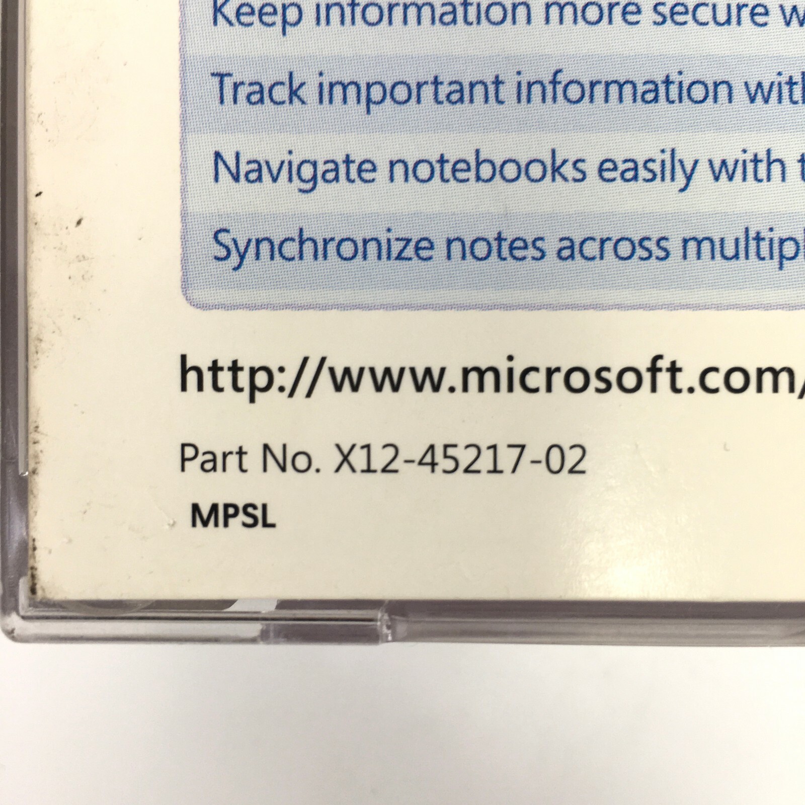 Microsoft Office OneNote 2007 Win32 English CD Part No. X12-45217-02