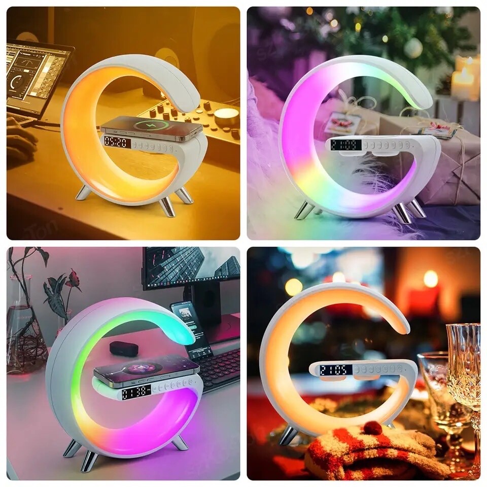 Smart APP LED RGB Night Light Atmosphere Desk Lamp Alarm Clock Speaker Wireless