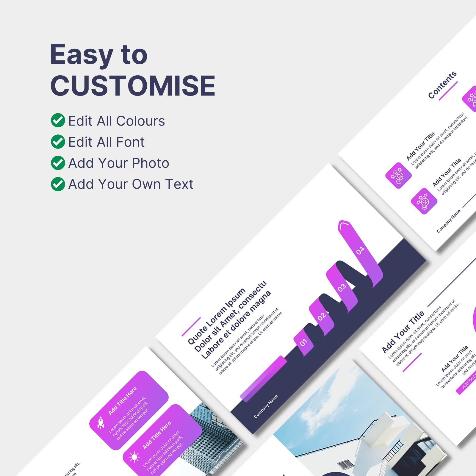 Purple Theme PowerPoint Template – Minimalist Business & Marketing Pitch Deck