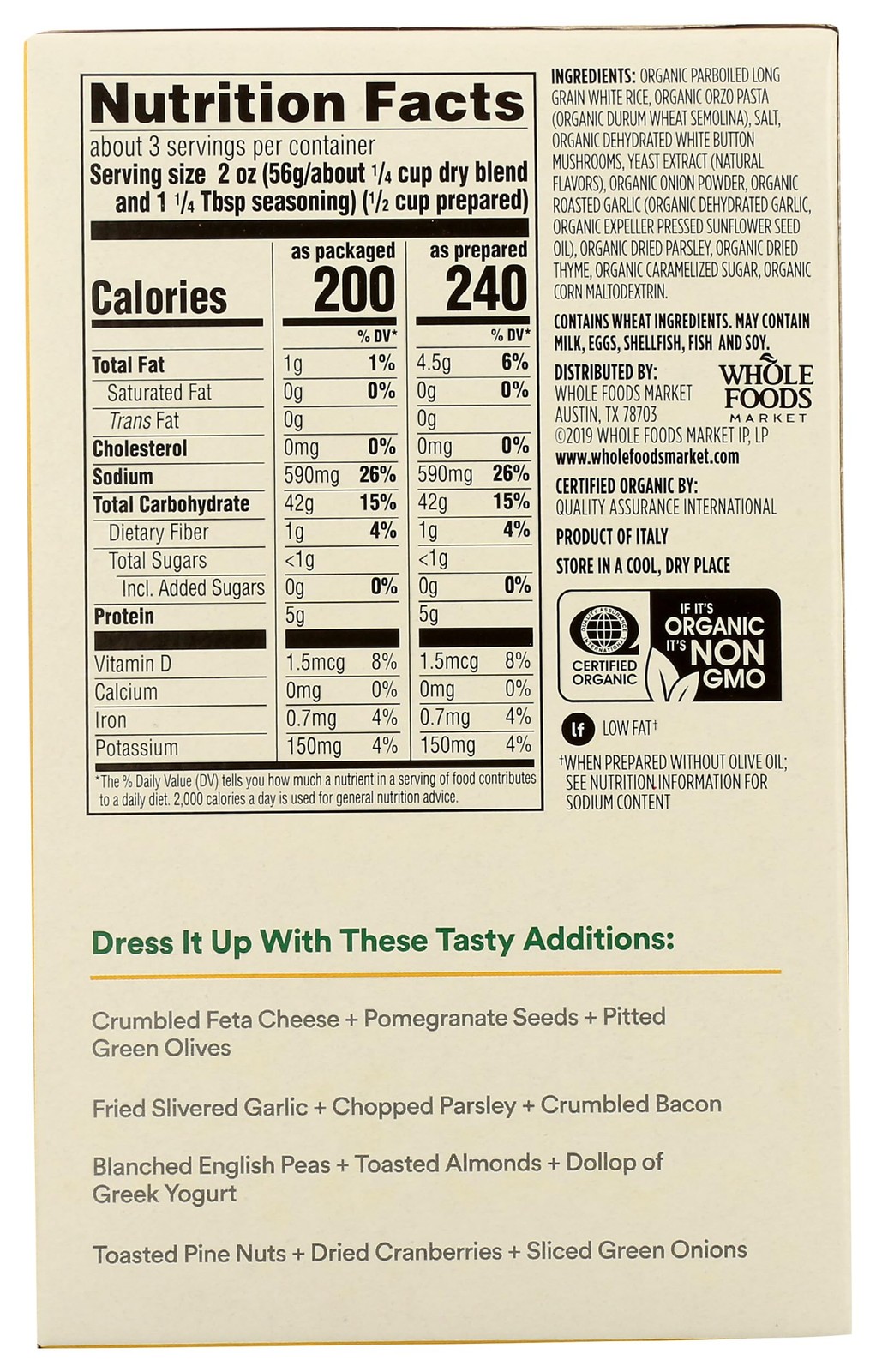 365 by Whole Foods Market, Organic Mushroom and Herb Rice 6 Ounce (Pack of 1)