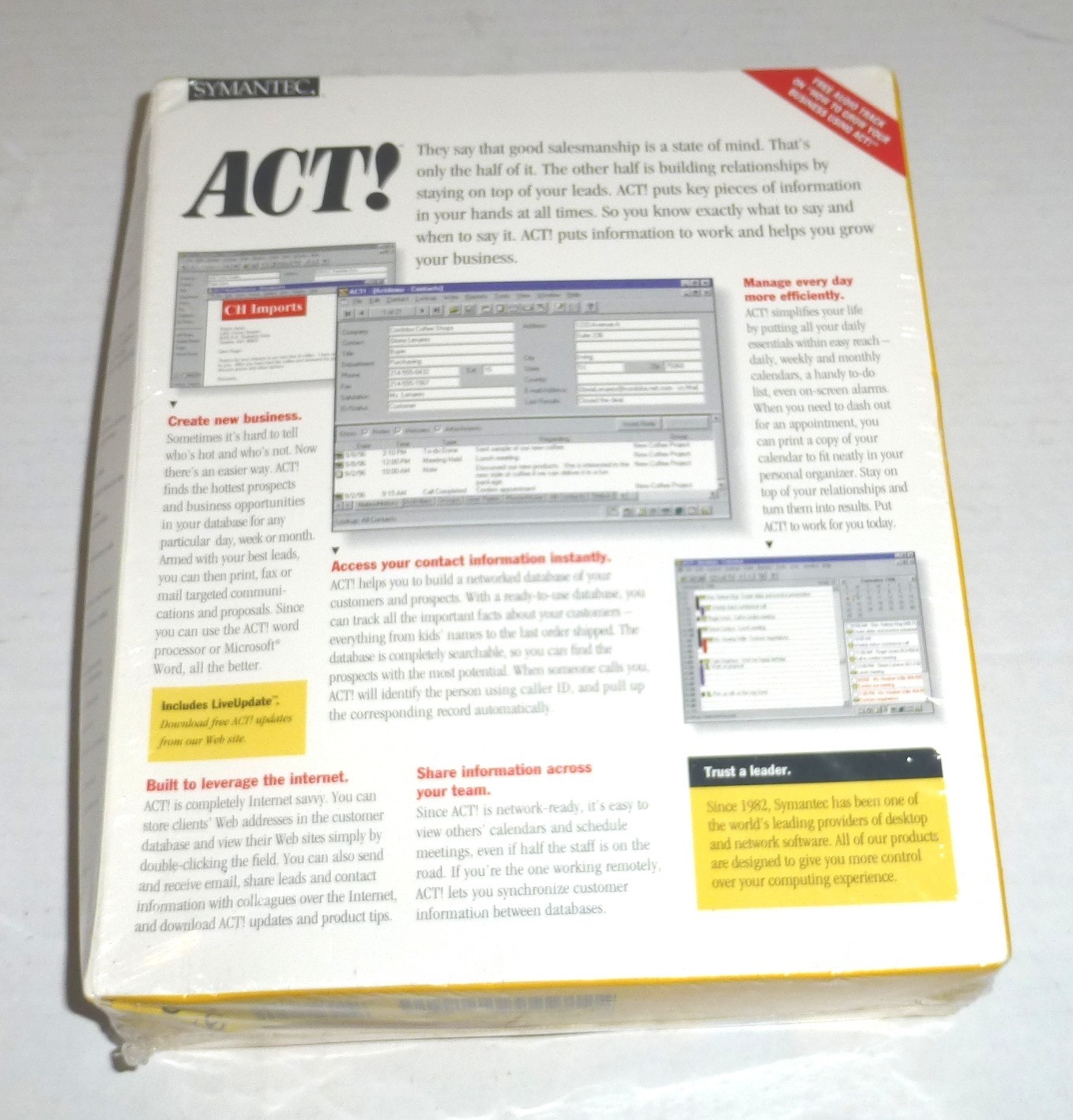 Vintage Symantec ACT! Version 3.0 For Windows NT, 95 3.5″ Floppy & CD NEW,Sealed