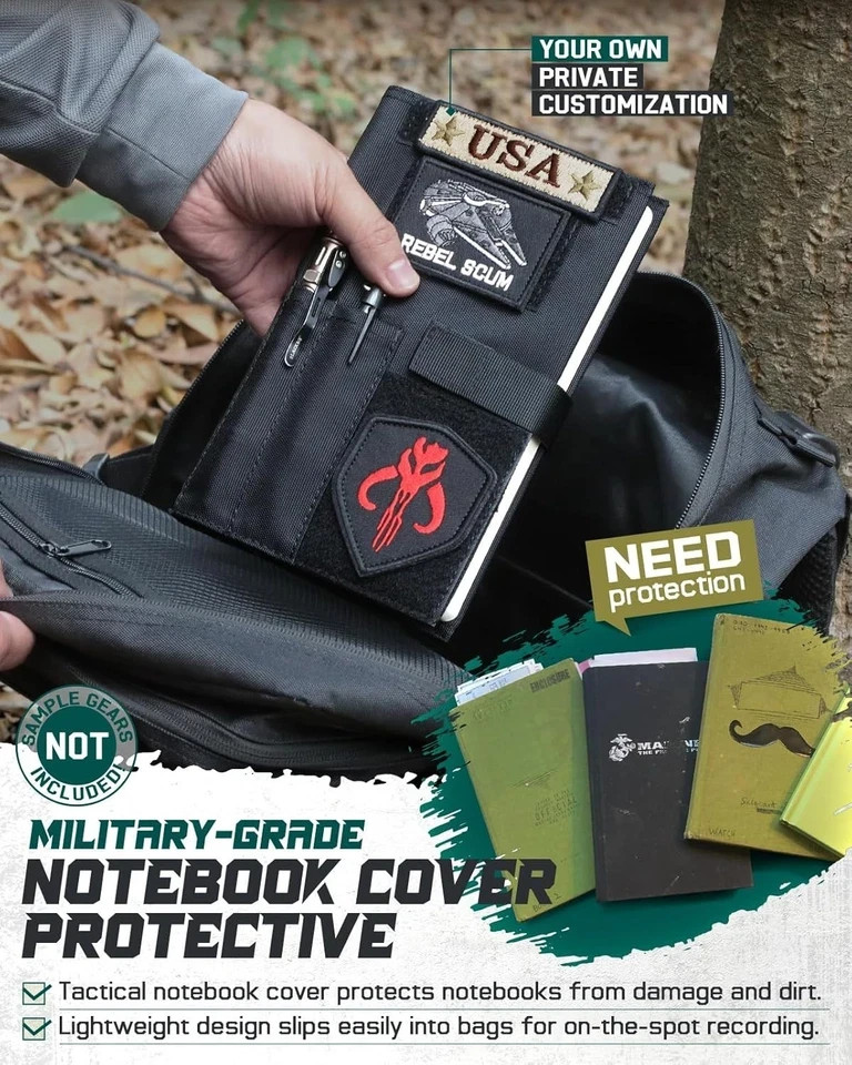 Tactical Book Cover for 5.5 x 8 Military Log Book, Green 5.7Kx8.7 IN Black
