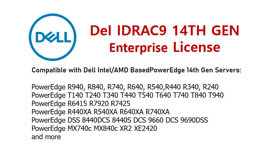iDRAC9 Enterprise License for 14G Dell PowerEdge R740/R640/R540/R440/R340/T240