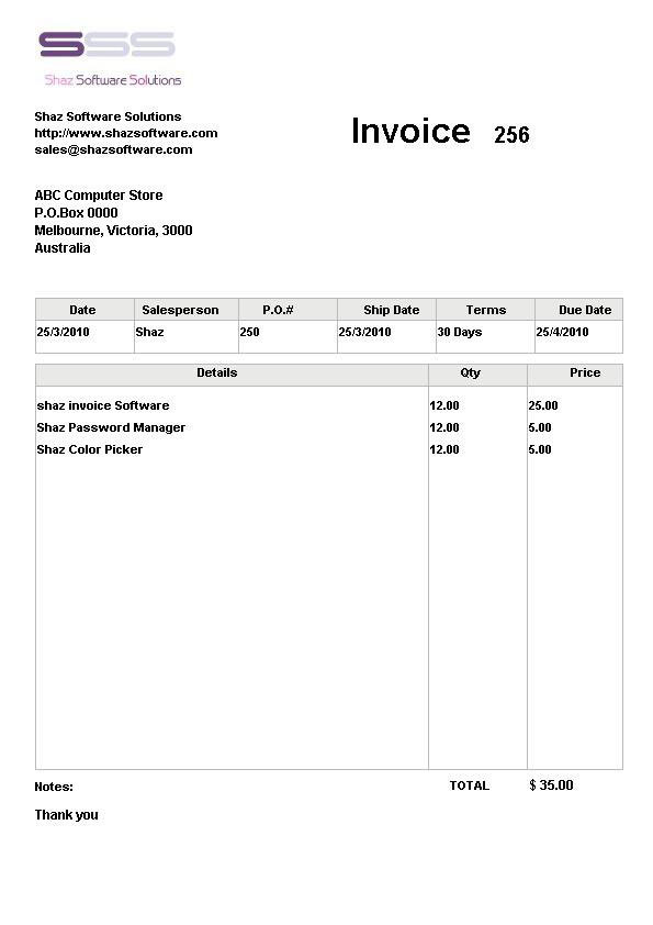 Shaz Invoice Software Business System Billing Generator Maker Creator AT SOFT01
