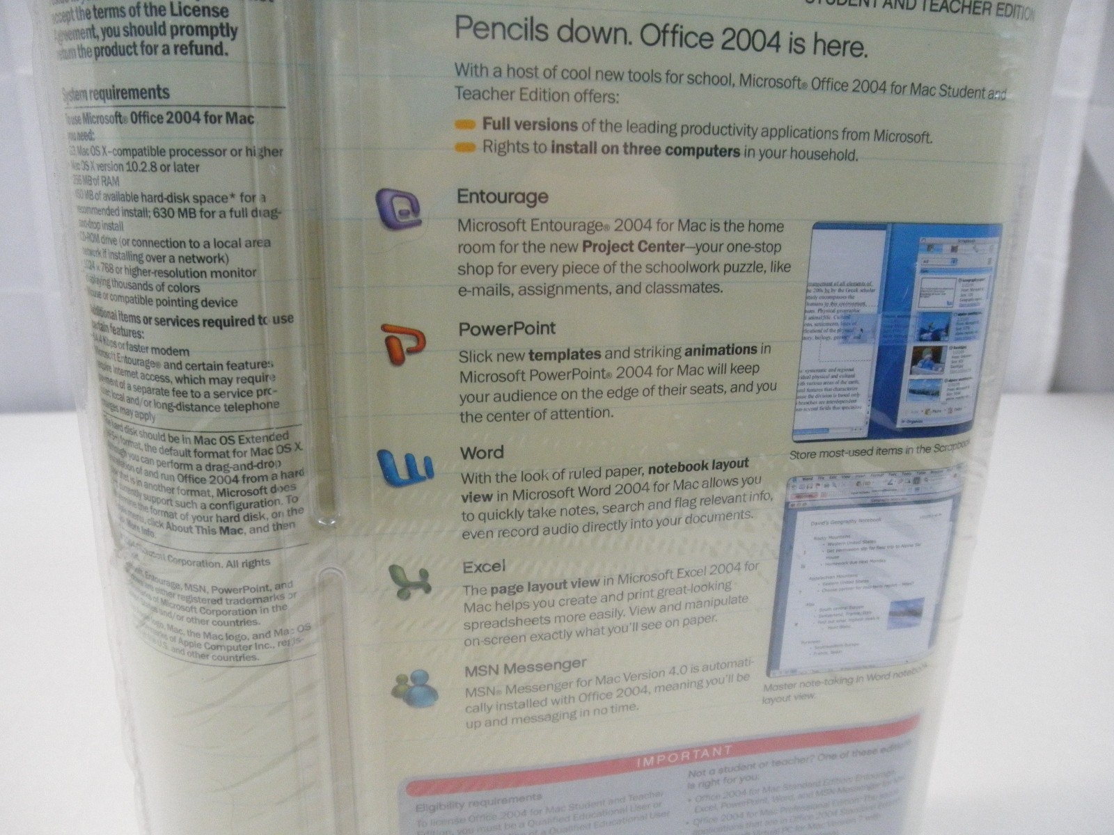 Microsoft Office Mac Student And Teacher Edition, 2004. New Sealed