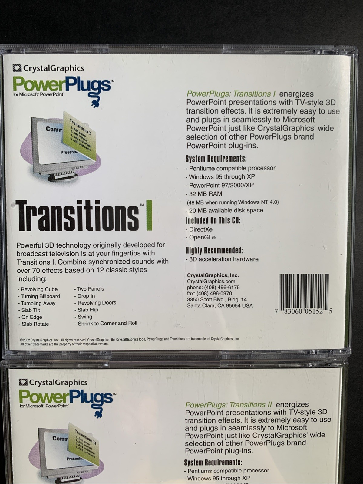 PowerPlugs Transitions 1 & 2 PC CD MS PowerPoint Presentation TV Style 3D Effect