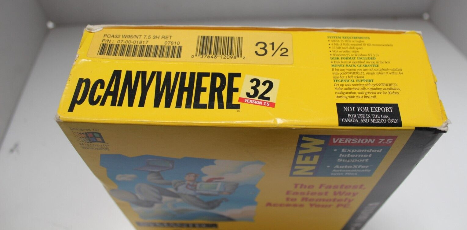 Vintage SYMANTEC PC ANYWHERE 32 Version 7.5 Windows 95 NT 3.1 DOS