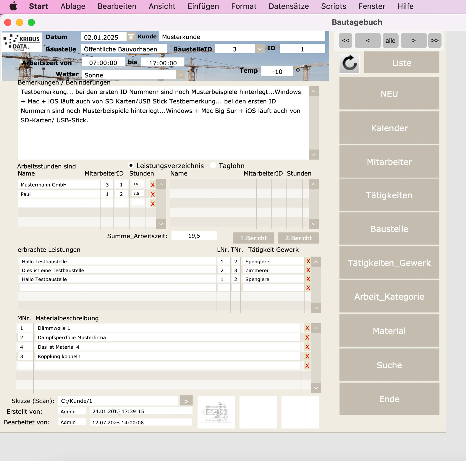 Bautagebuch Programm Baustellen managen Baubranche Bau Tagesbericht Handwerk Mac