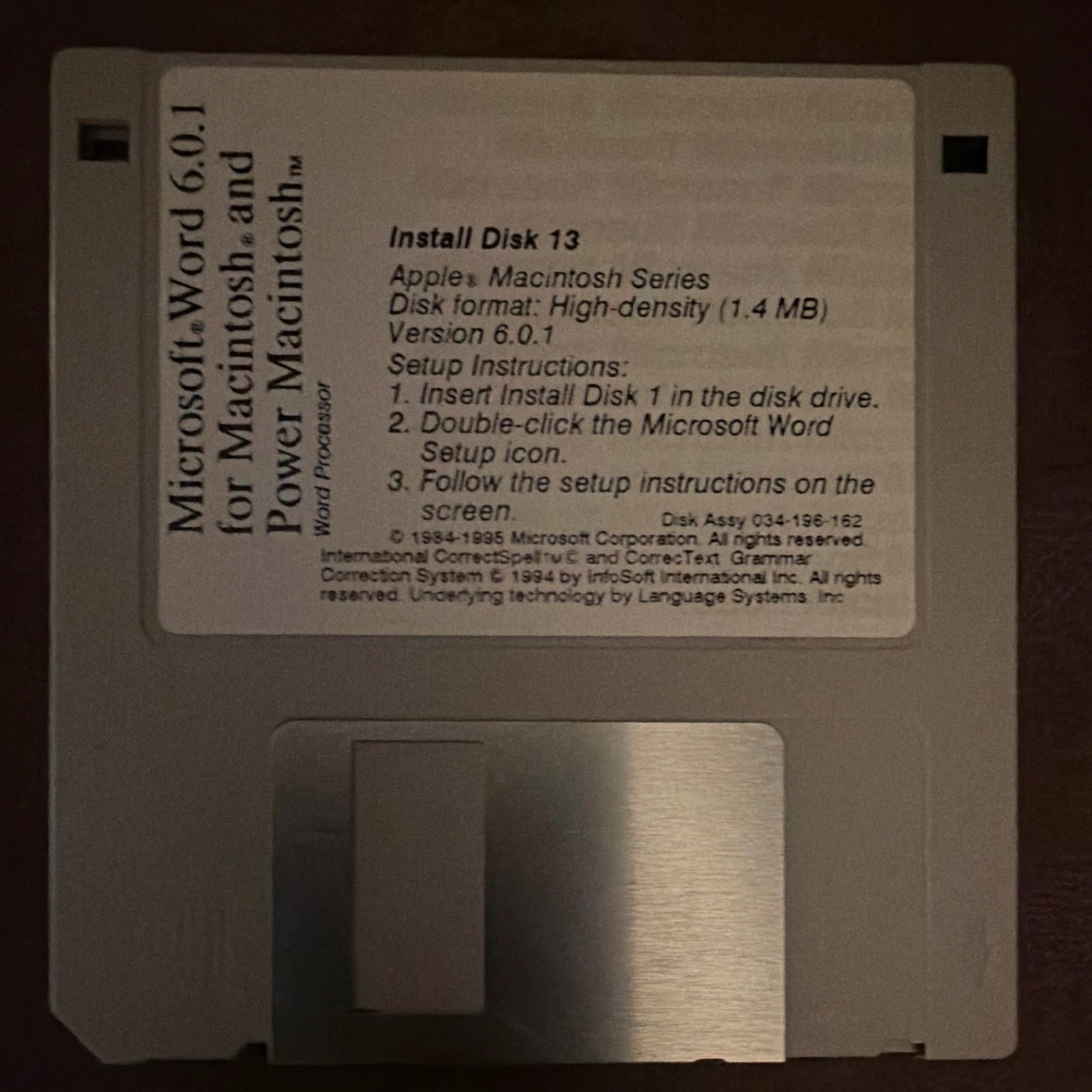 Microsoft Word 6.0.1 for Macintosh/Power Mac Install Disk 3.5″ HD 1.4MB 11/13