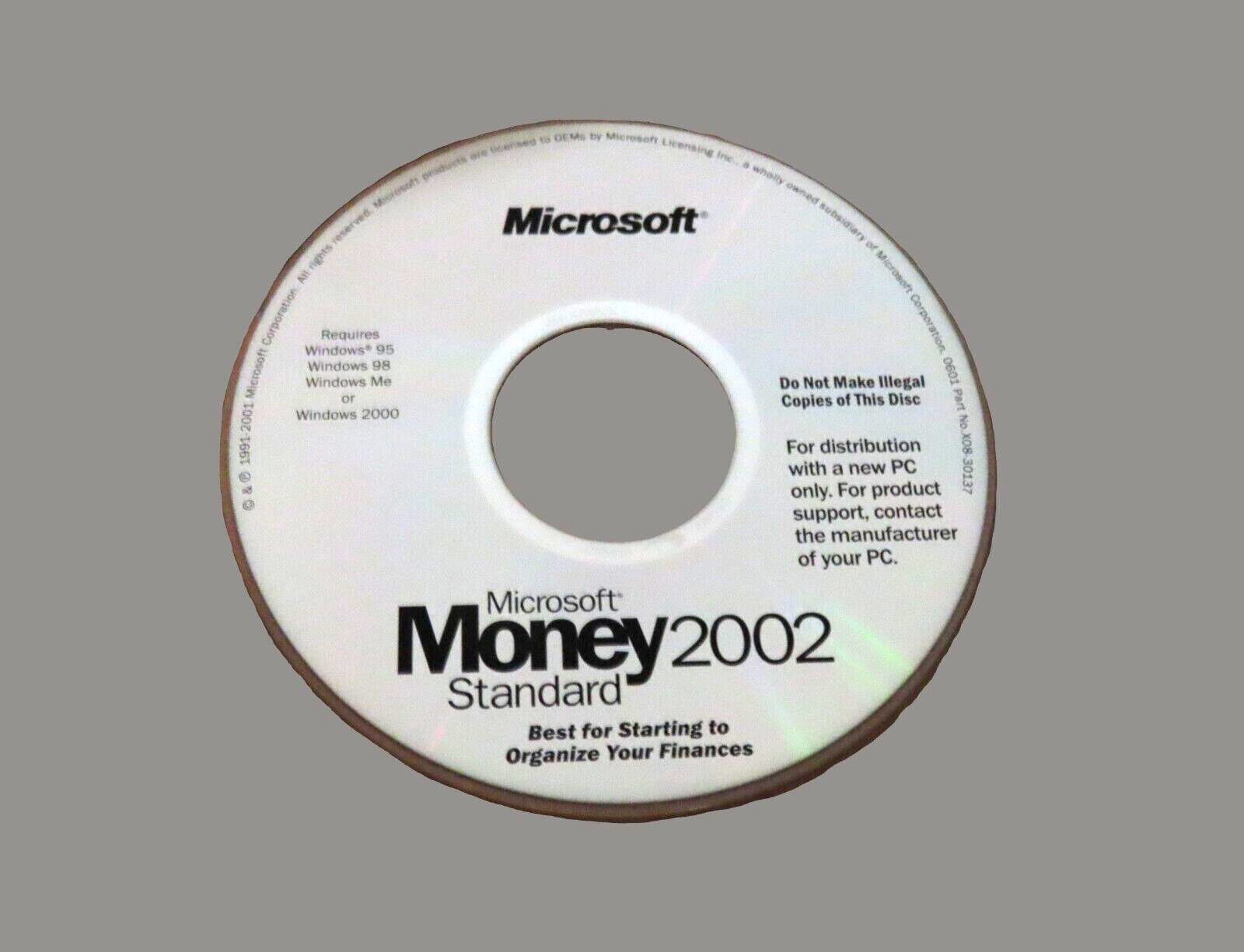 Microsoft Money 2002 CD Standard For Windows 95/98/Me/2000 Vintage TESTED