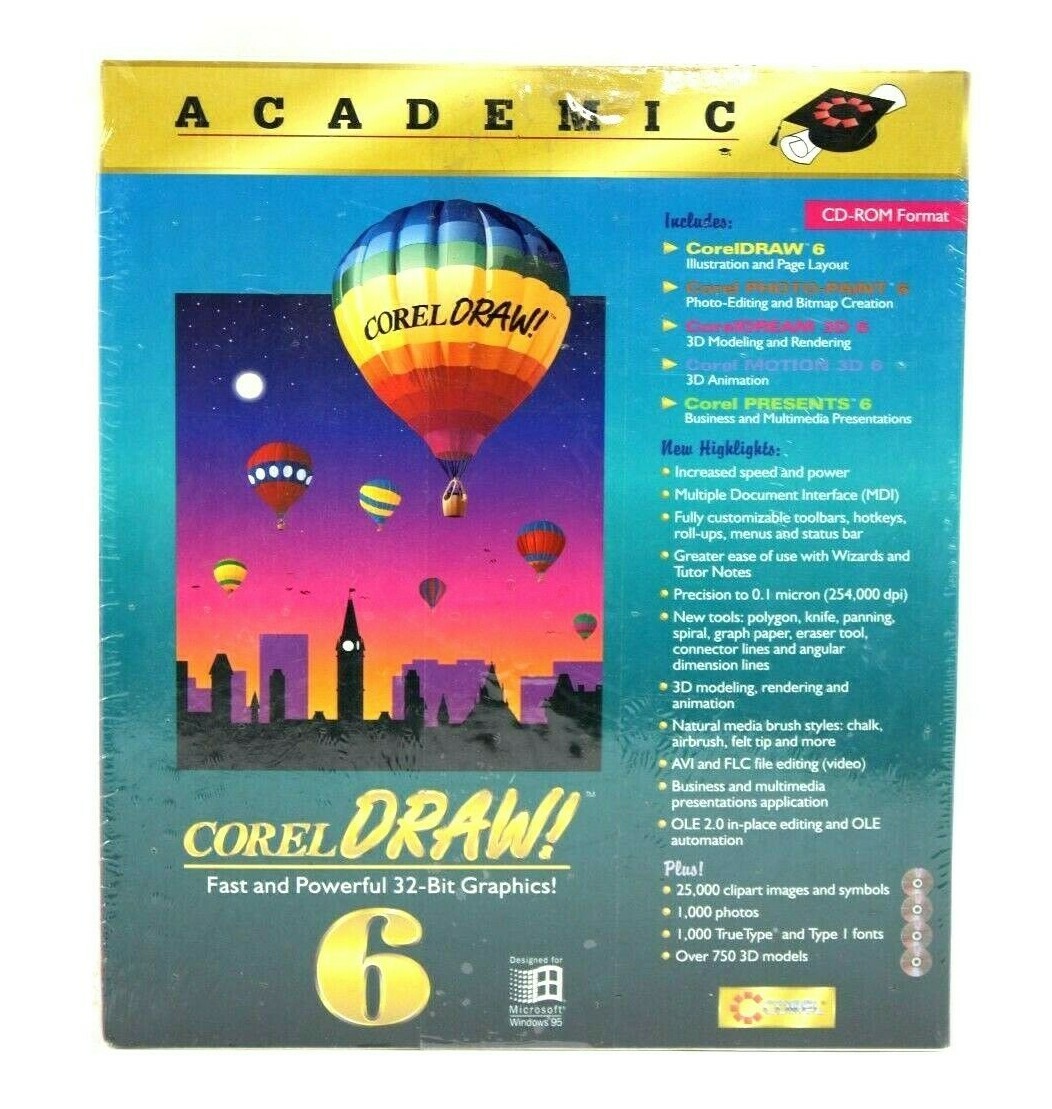 Vintage Microsoft Windows 95 Corel Draw! 6 Fast & Powerful 32-Bit Graphics New