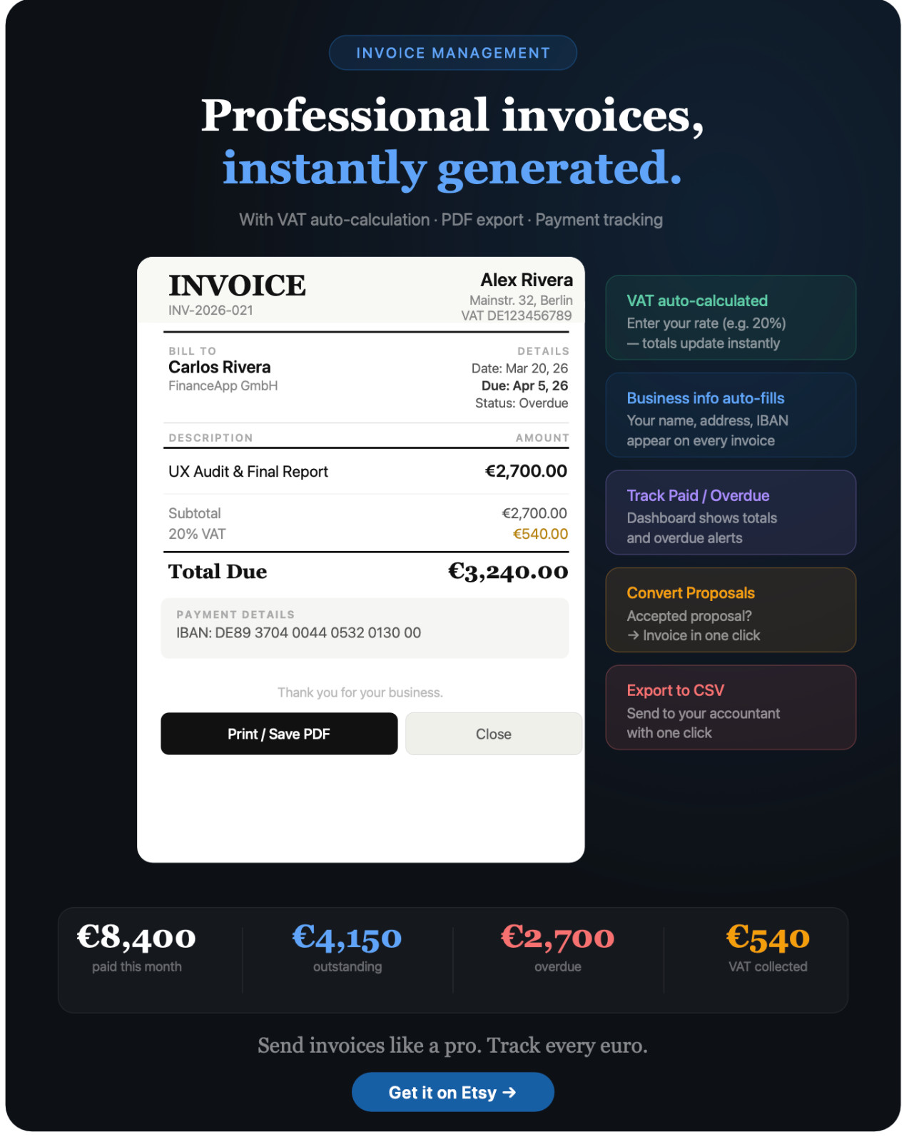Freelancer OS (International) | All-in-One Business Planner, Invoices, Taxes, CRM