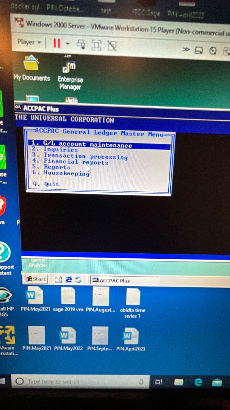 VM of functional unlocked Accpac Plus Accounting System. SM6.1 + modules