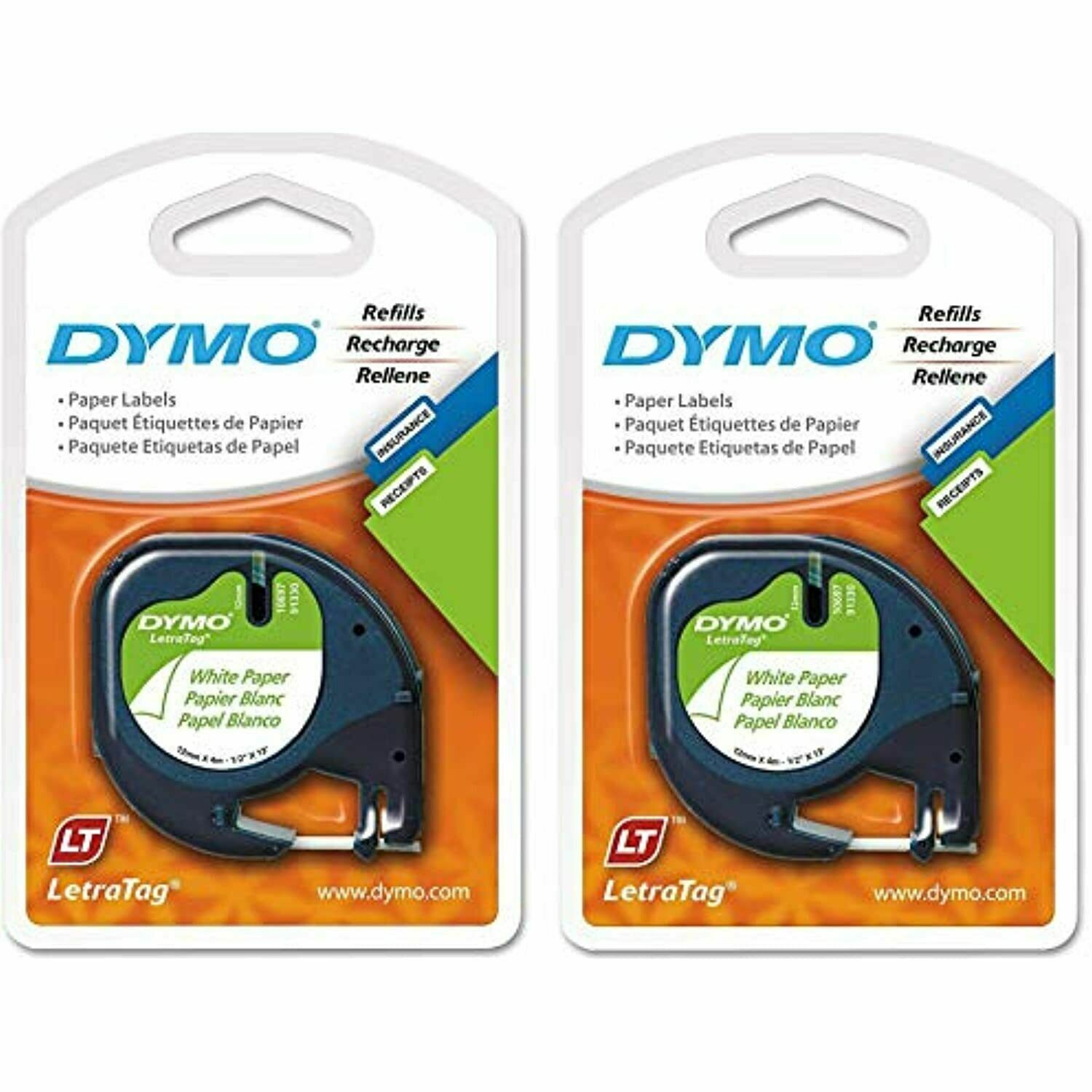 Dymo 10697 Self-Adhesive White Paper Labeling Tape for LetraTag (LT) Label