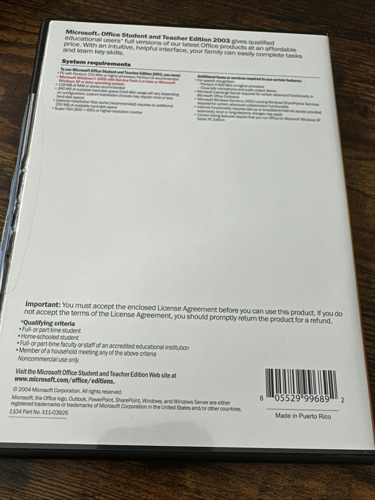Microsoft Office Student and Teacher Edition 2003 Word Excel With Key OEM
