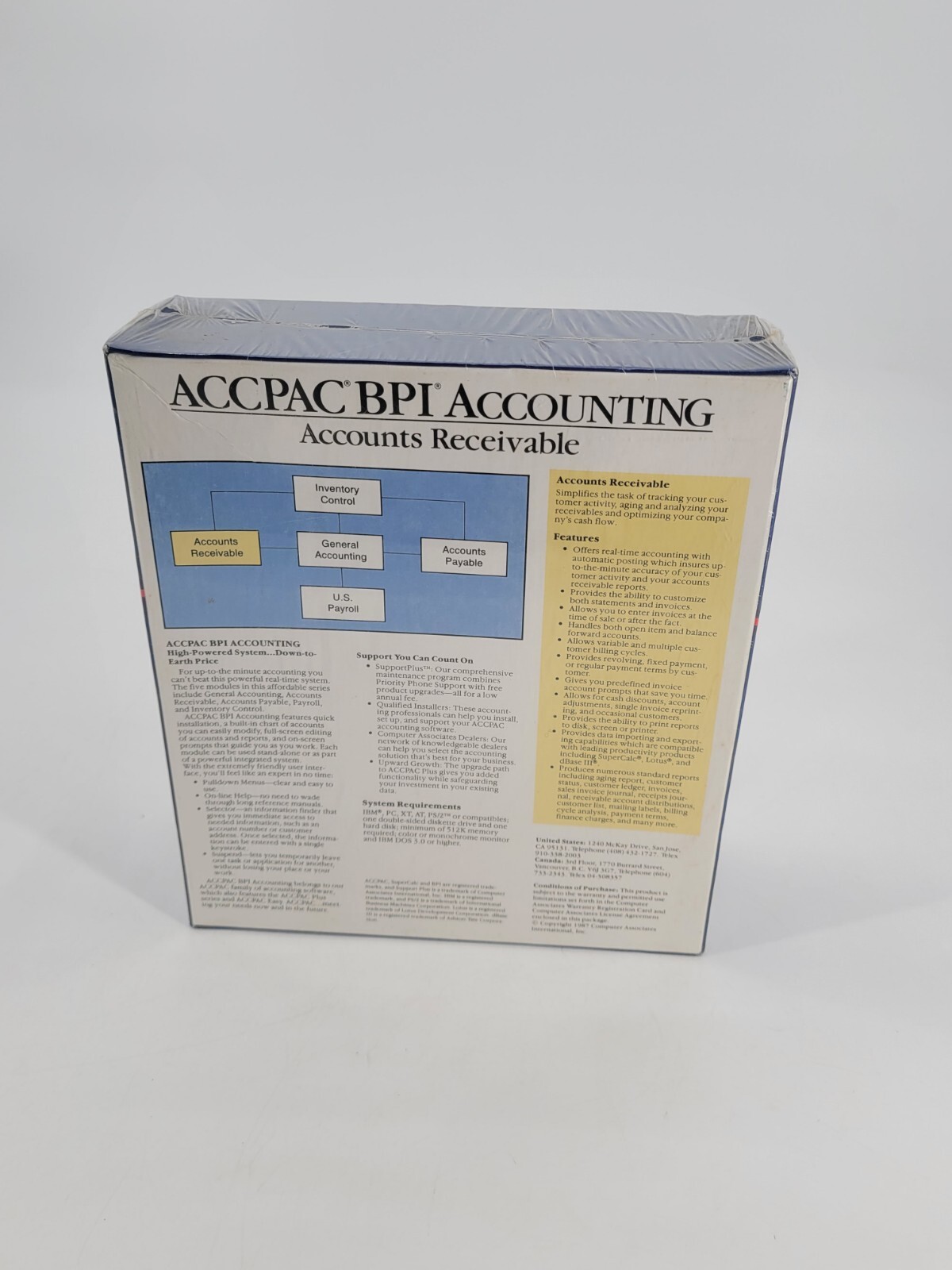 ACCPAC BPI Accounting US Payroll, Computer Associates CA 1987, Demo Copy, SEALED