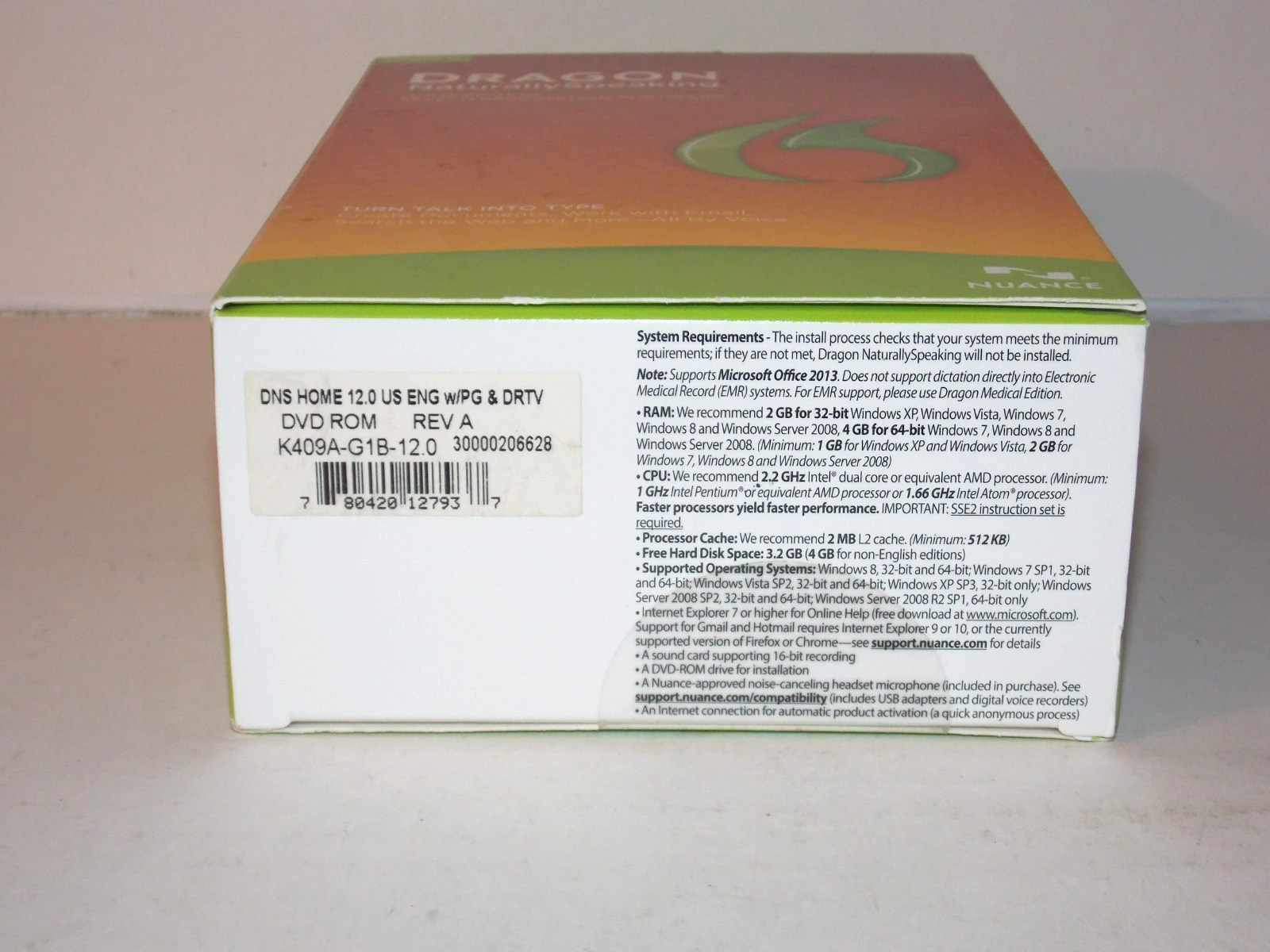 NEW Dragon Naturally Speaking 12 Home Edition Speech Recognition Software w/ Mic