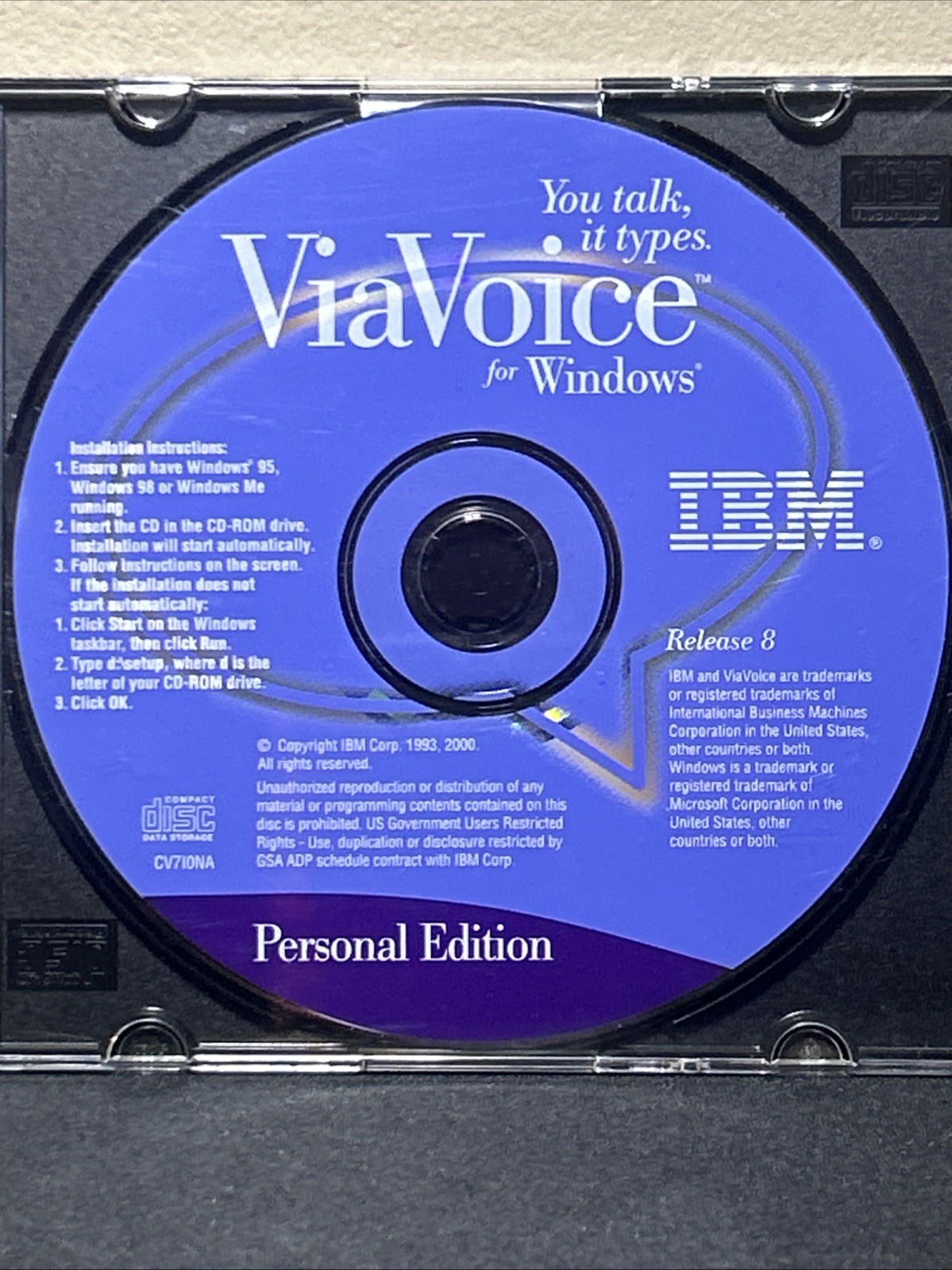 IBM ViaVoice For Windows Release 8 Personal Edition Voice Recognition Software