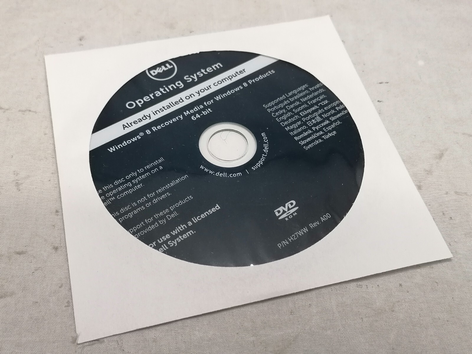 Dell Windows 8 Recovery Media For Windows 8 Products 64-Bit P/N: H27WW