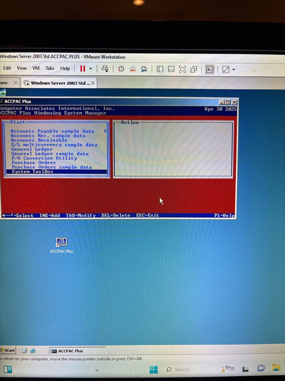 VM of functional unlocked Accpac Plus Accounting System. SM6.1 + modules