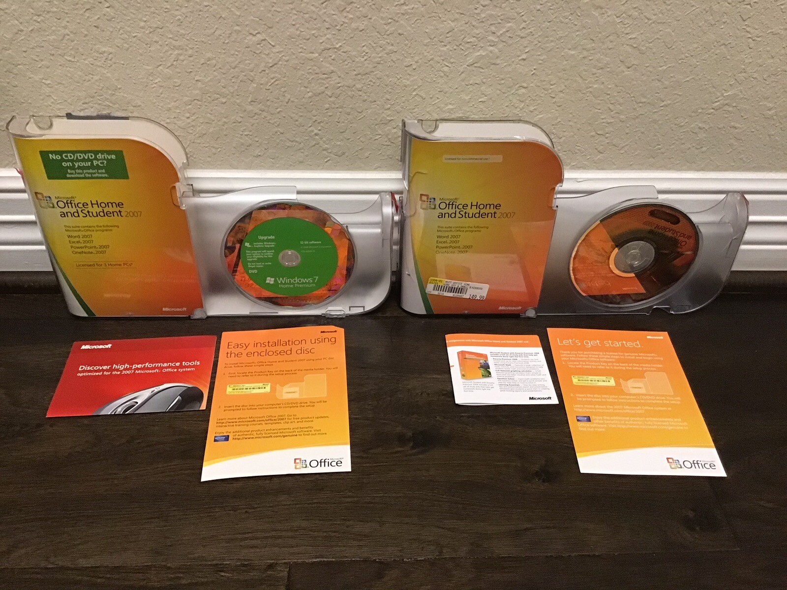 Microsoft MS Office 2007 Home Student Genuine Disc & Product Key w/ Case (2) Lot