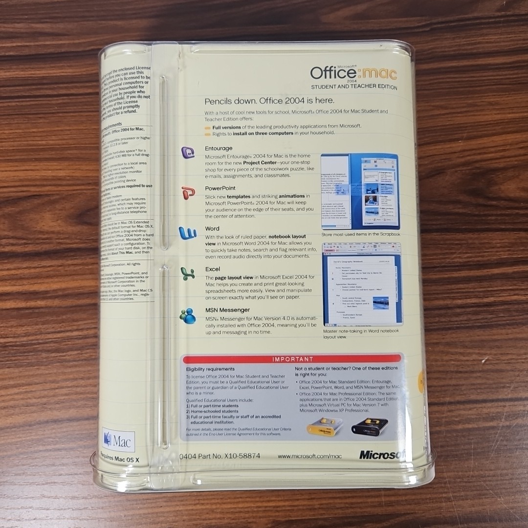 Microsoft Office Mac 2004 Student and Teacher Edition w/ 3 Product Key