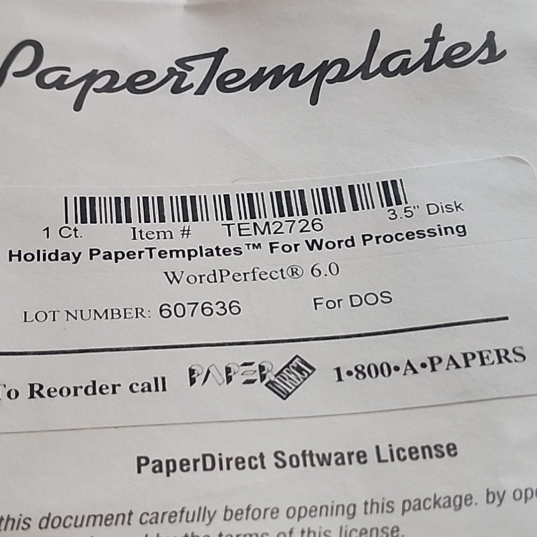 Paper Direct Paper Templates HOLIDAY Software 6.0 For Wordperfect DOS 1994