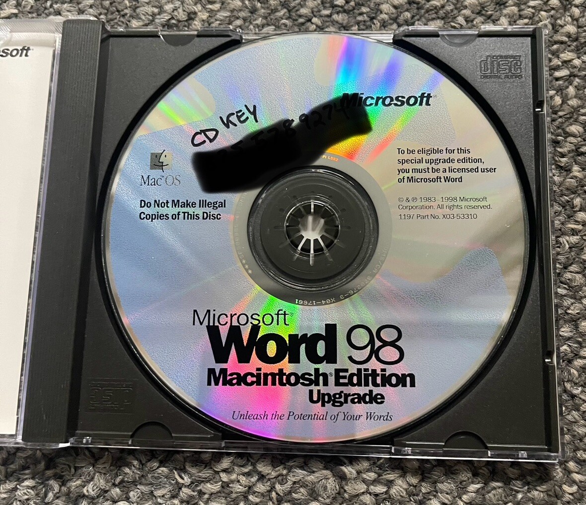 MICROSOFT WORD 98 Macintosh Edition Upgrade Cd-Rom Only