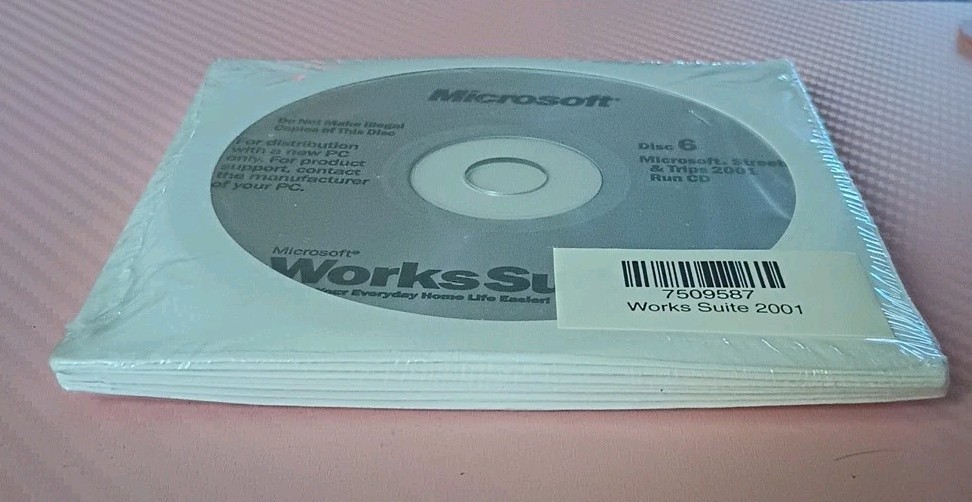 NOS Microsoft Works Suite 2001 PC Complete 6 CD Set Discs New Sealed