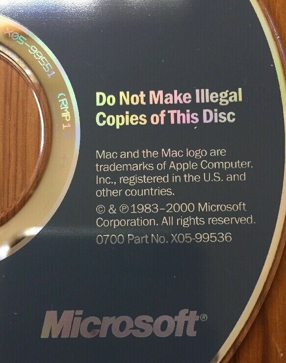 Vintage 2001 MS Office Suite For Mac Macintosh Software Installation CD Disc