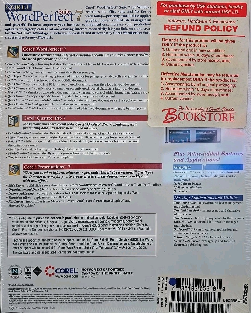 Corel WordPerfect Suite 7 Academic Edition For Windows 3.1x