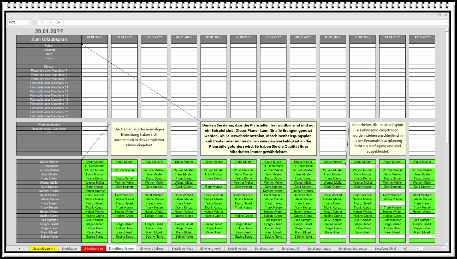 Personnel plan schedul occupancy plan machine occupancy holiday plan 2026 2027