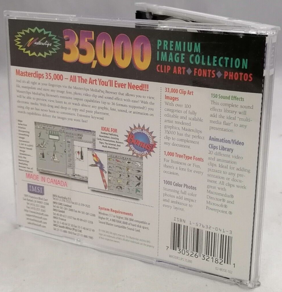 Vintage 1996 IMSI Masterclips 35000 Premium Image Collection CD P/N 04-M35X101B