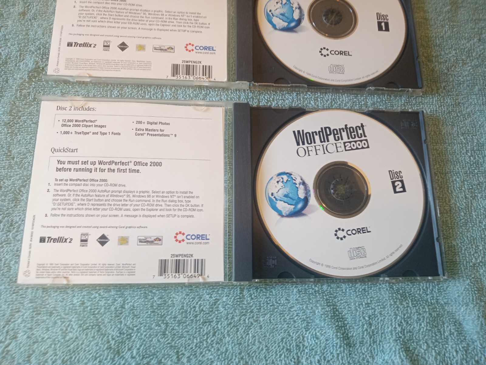 Corel WordPerfect Office 2000 – 2 CD’s And Broderbund Clickart Fonts CD
