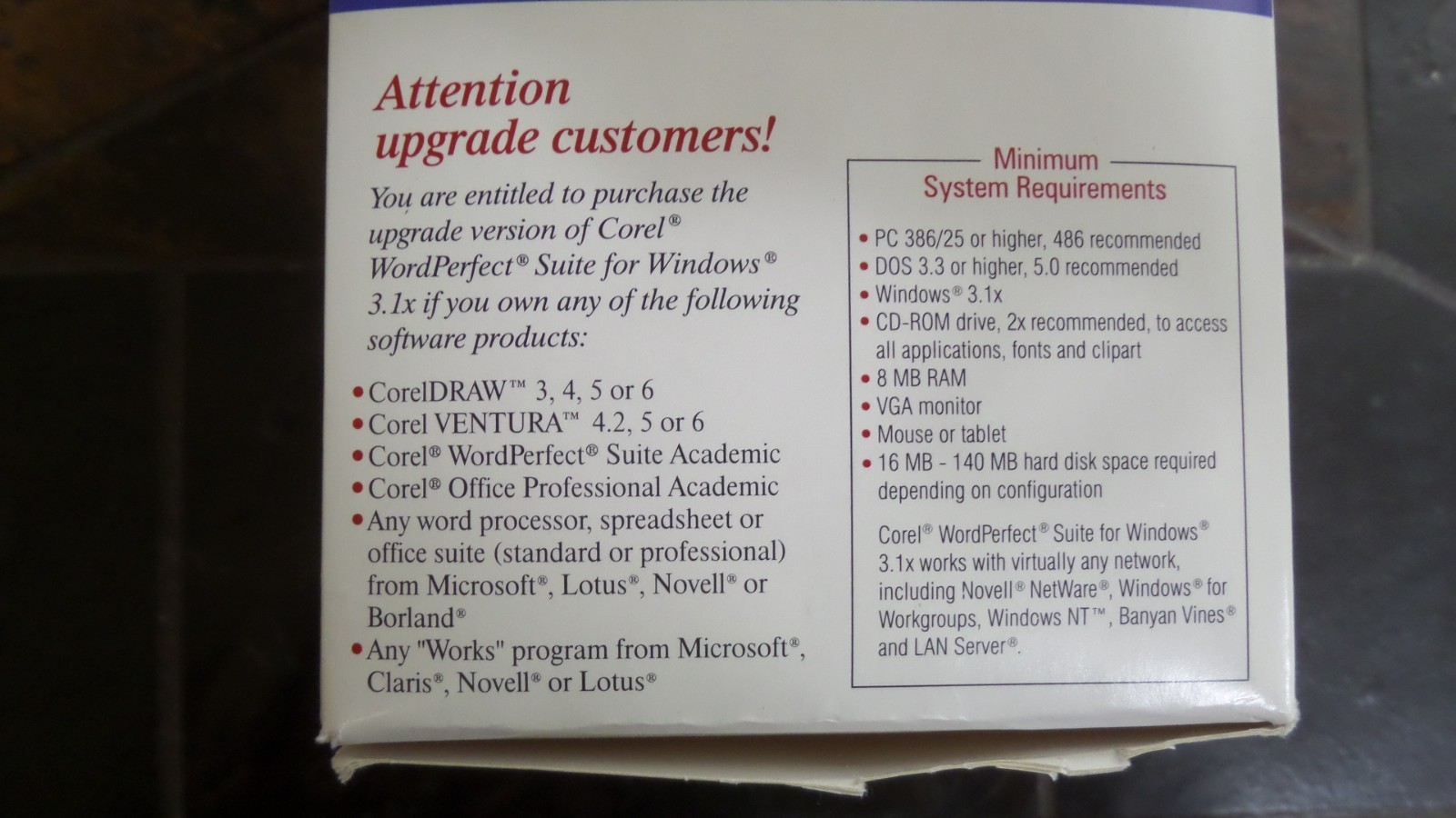 Corel WordPerfect Suite, Unopened CD-ROM, Windows 3.1x, 95, NT v3.51, w/Manuals