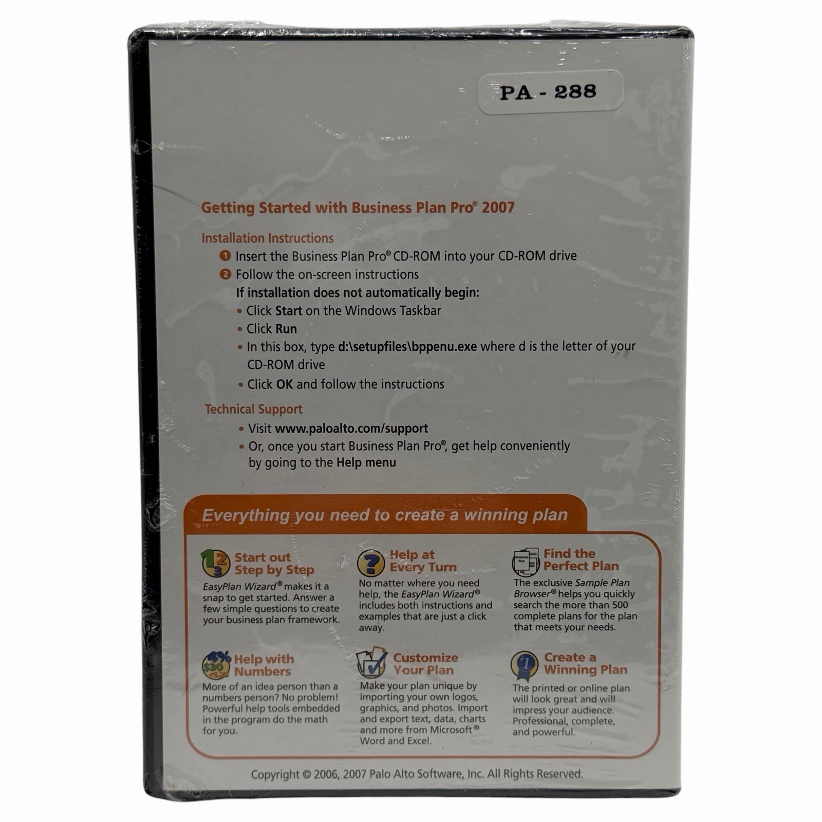 Business Plan Pro 2007 Palo Alto Software CD ROM PA-288 Brand New Sealed