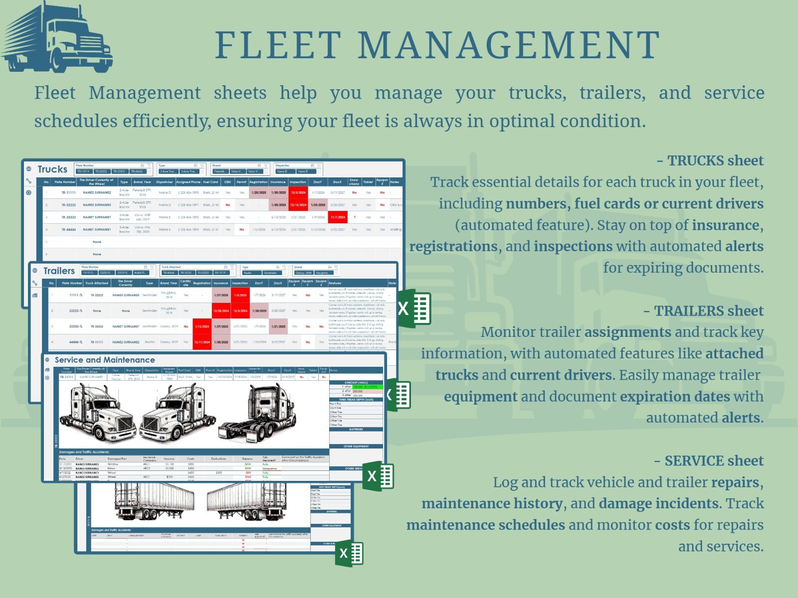 All-in-One Trucking Management Excel Workbook for Trucking Business, Dispatchers