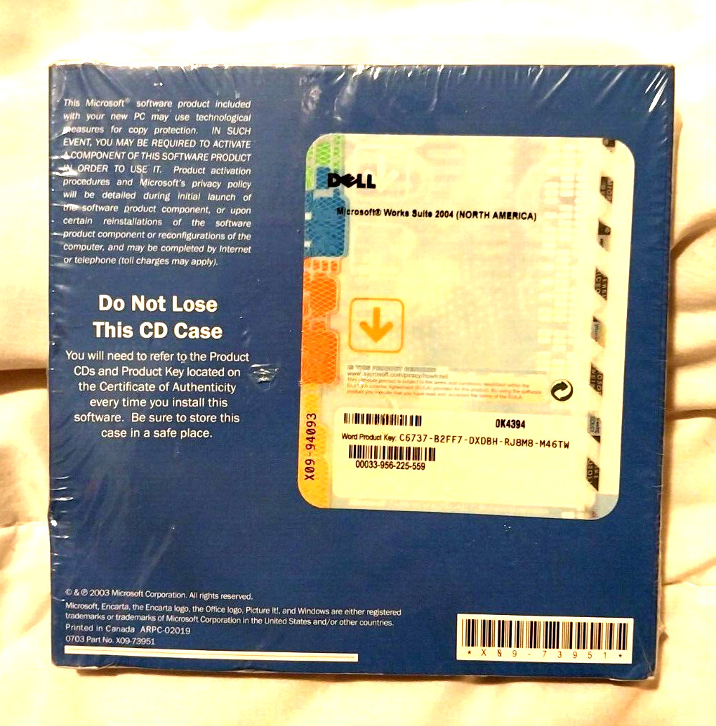 Microsoft Works Suite 2004 CD Software Set Money Encarta Word Picture W/Key New!