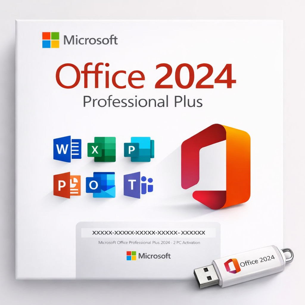 Microsoft Office 2024 Pro Plus Windows 10 & 11 USB Drive – Lifetime 2 Users PC