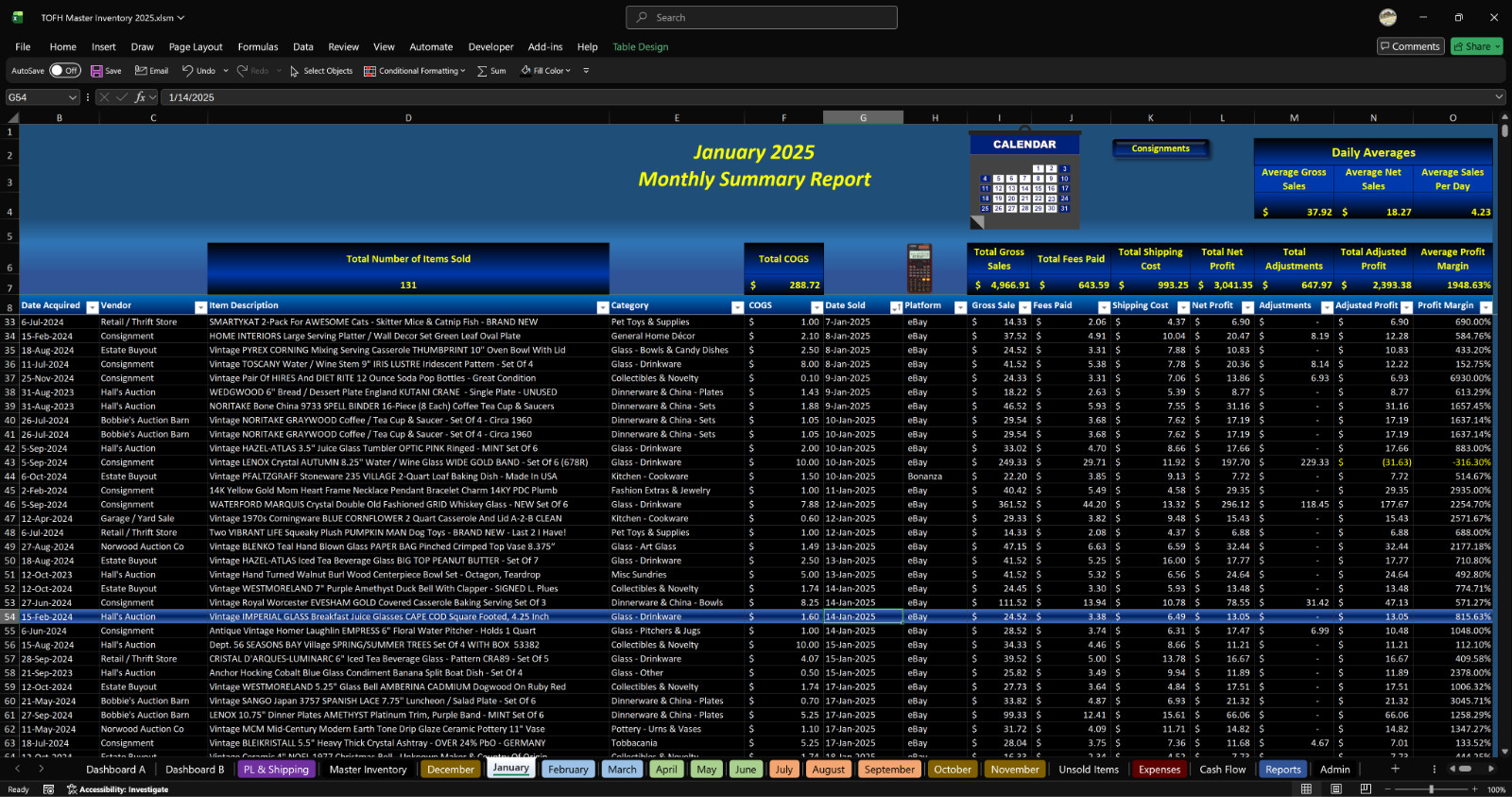 Reseller Inventory & Sales Tracking System Excel Workbook No Subscription (Pre)