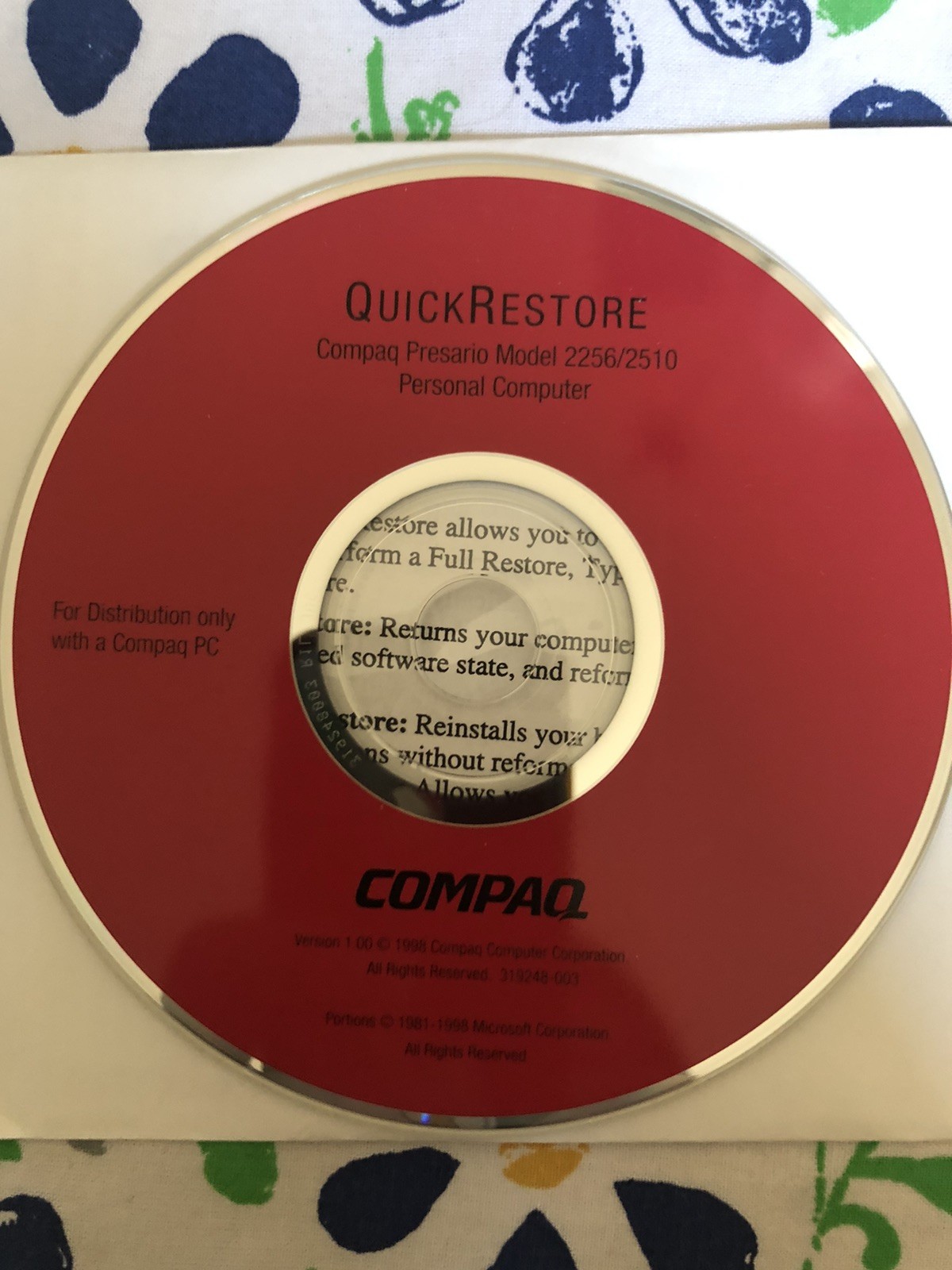 Compaq Presario Model 2256/2510 Personal Computer Disc Quick Restore PC