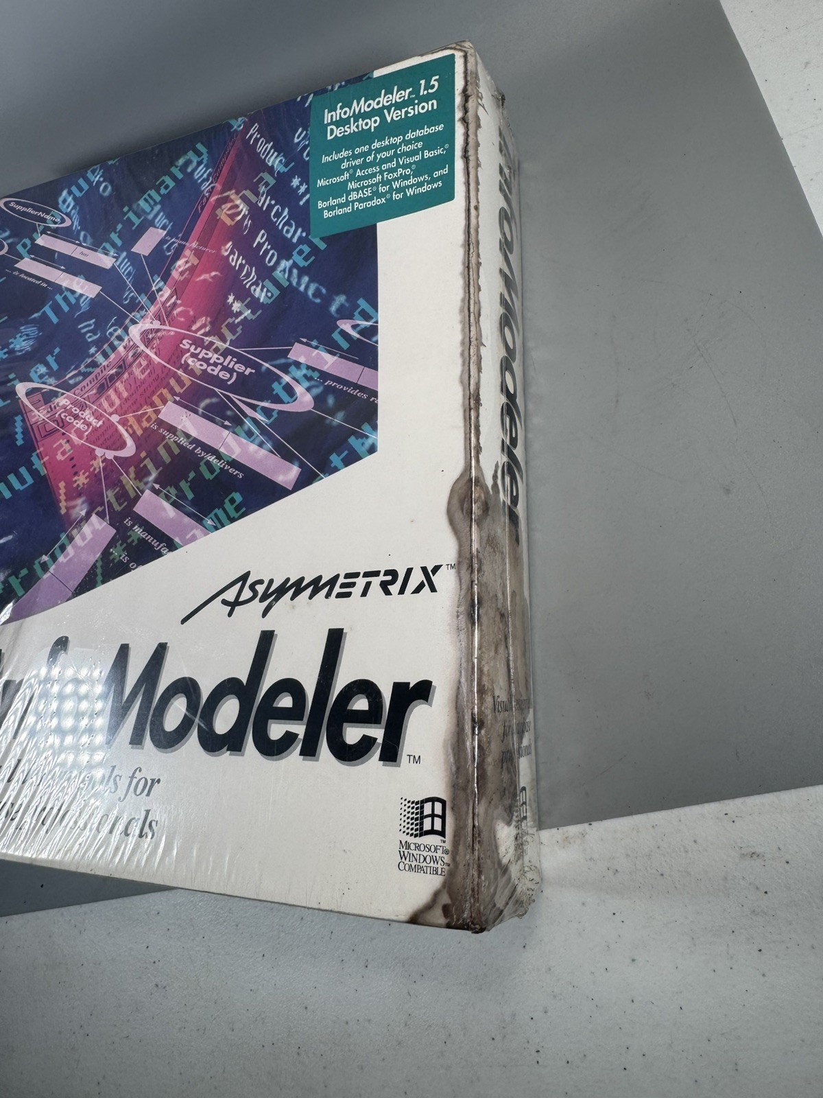 RARE 1994 InfoModeler 1.5 by Asymetrix – New Sealed, Heavy Water Damage
