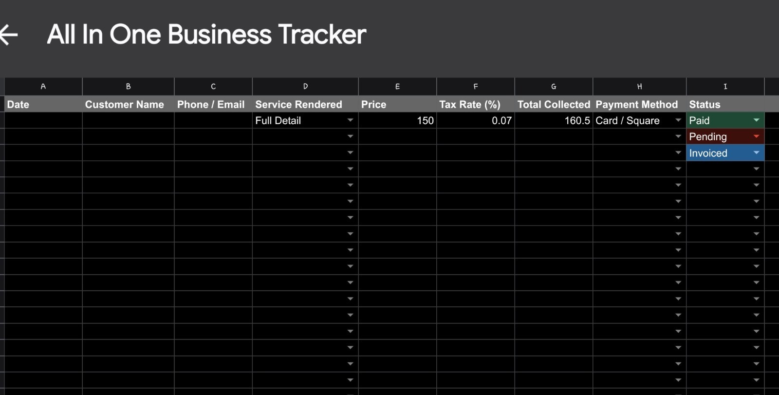 Service Business CRM & Client Log | Automated Invoice Payment Tracker