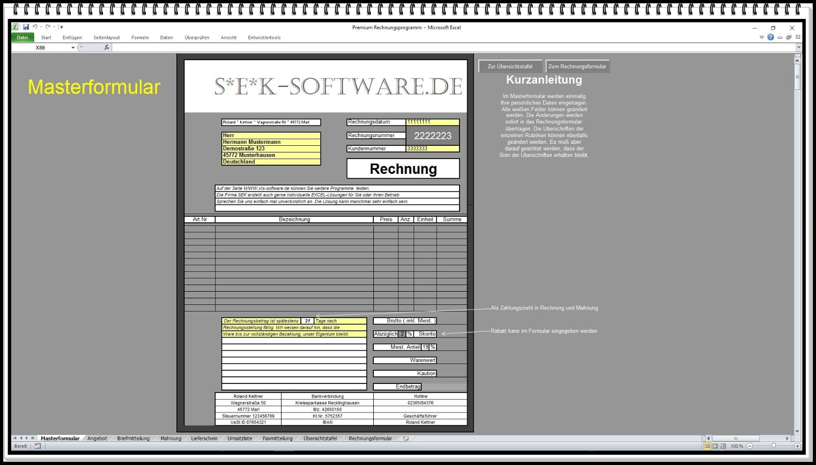 Invoice program invoice software reminder delivery note offer fax letter PDF
