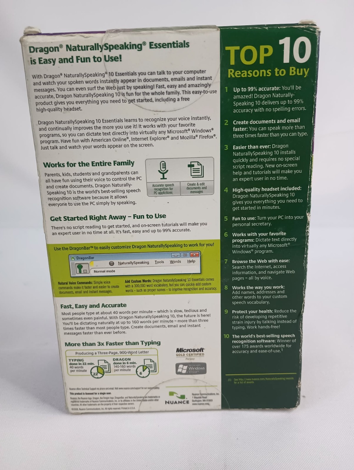 Dragon Naturally Speaking 10 Standard Speech Recognition Software (PC) SEALED