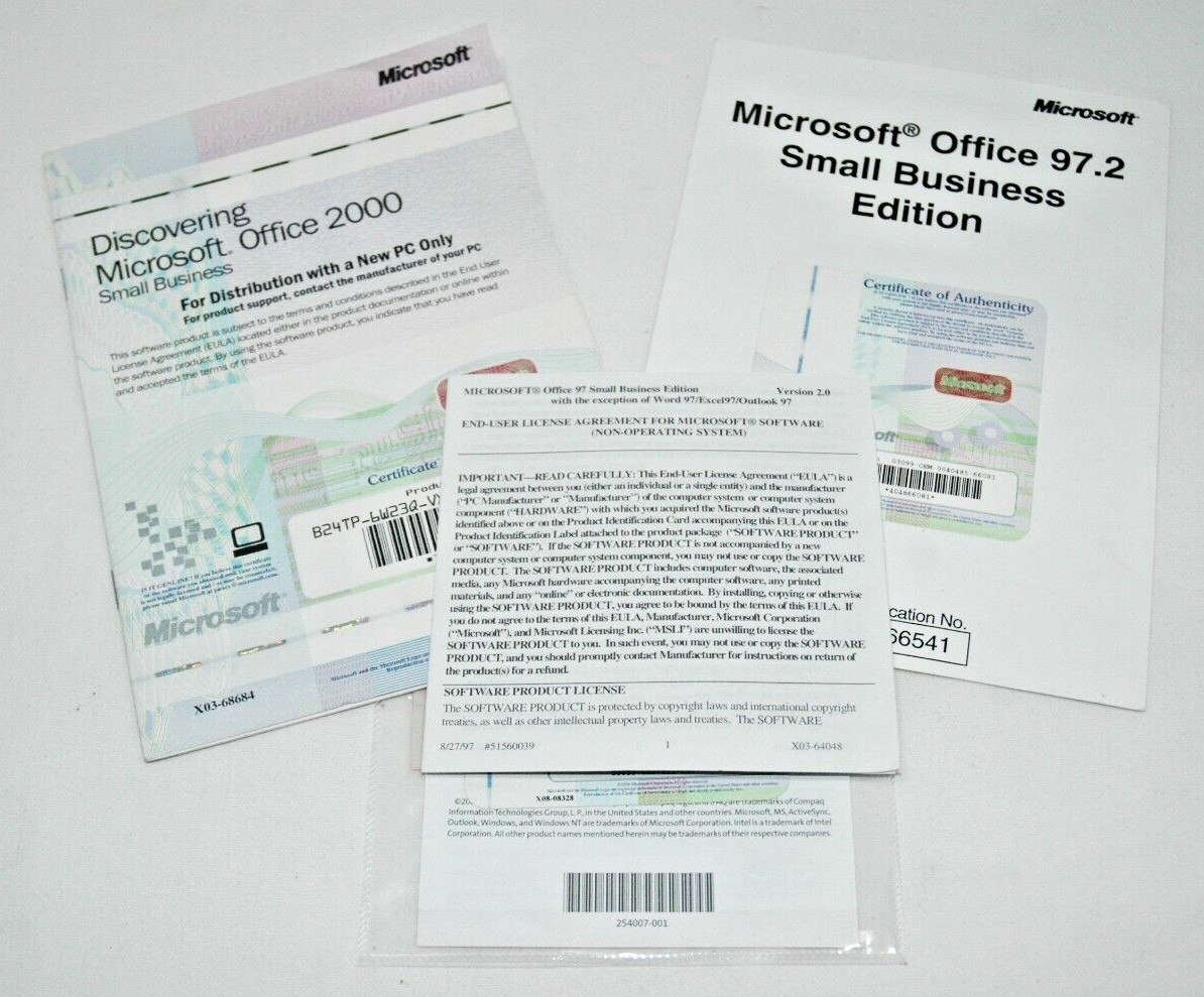 Microsoft Office 97.2 Small Bus. Outlook 2002, Office 2000 Key Only (no disc) 3
