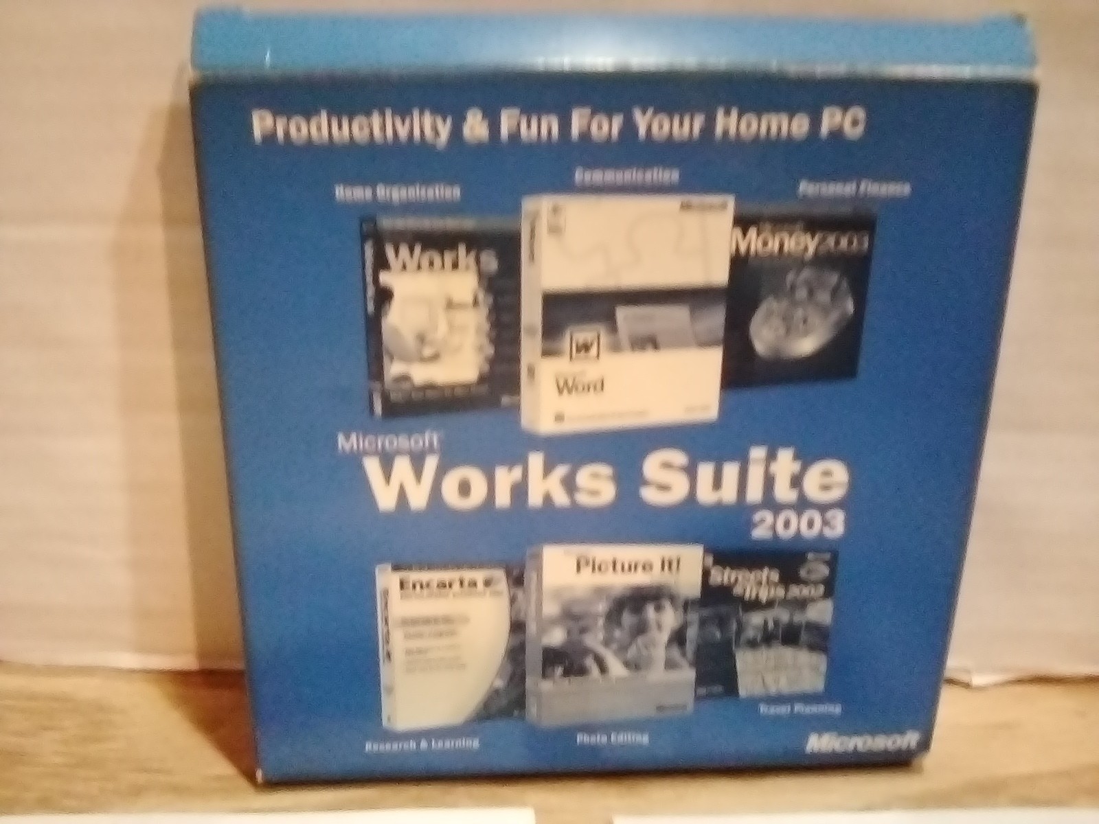 Microsoft 2003 Works Suite w/ Key + Encarta Picture It Money Word Software.